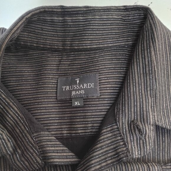 Trussardi XL Black Gray Brown Men's Long Sleeve Button Down Dress Shirt - Picture 6 of 7